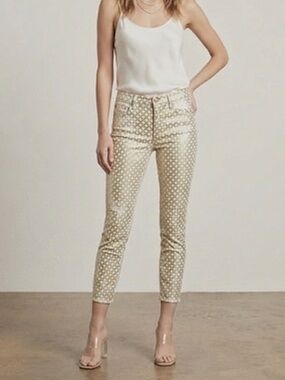 MOTHER The Looker Creme de Love Gold Foil Waxed Skinny Jeans Size 25